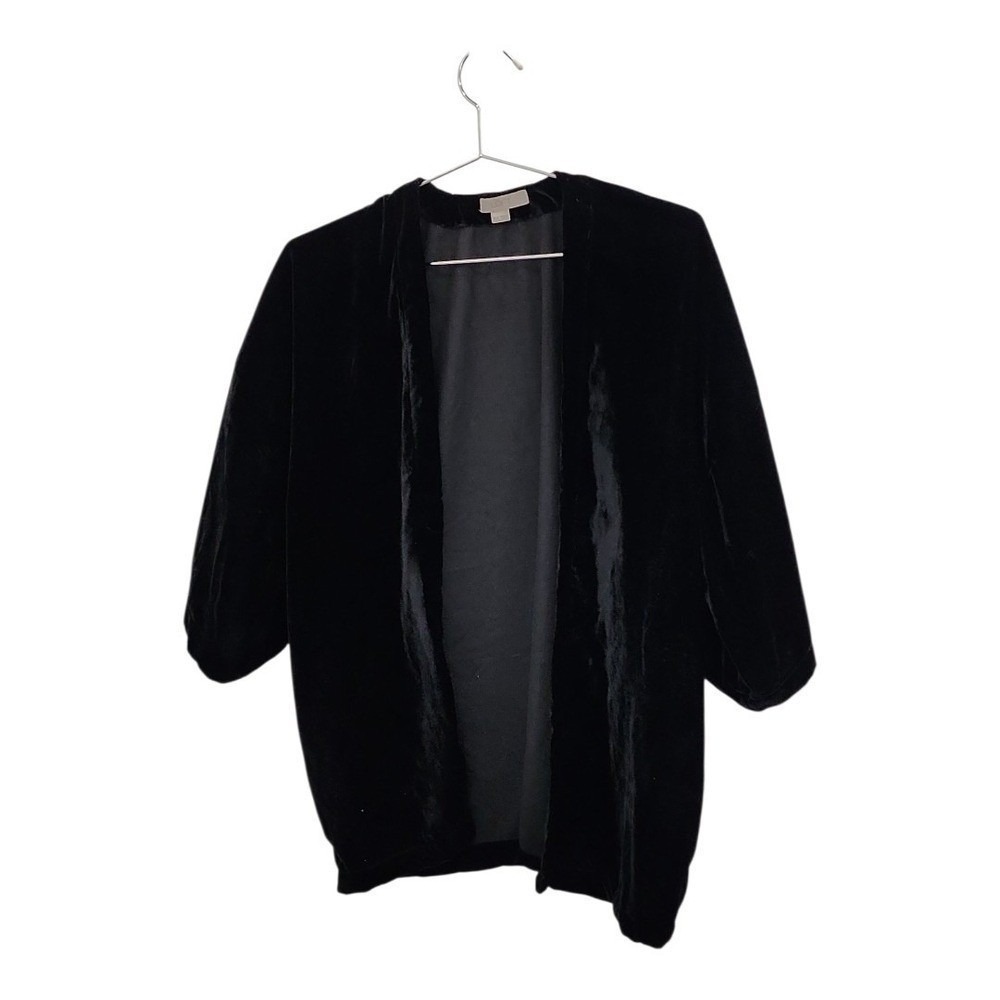 LOFT Velvet Cardigan Women XS/S Black Open Front Kimono Luxe Holiday relaxed fit